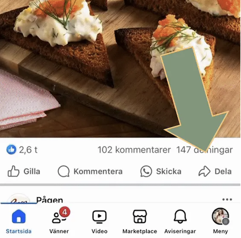 Klicka på dela knappen