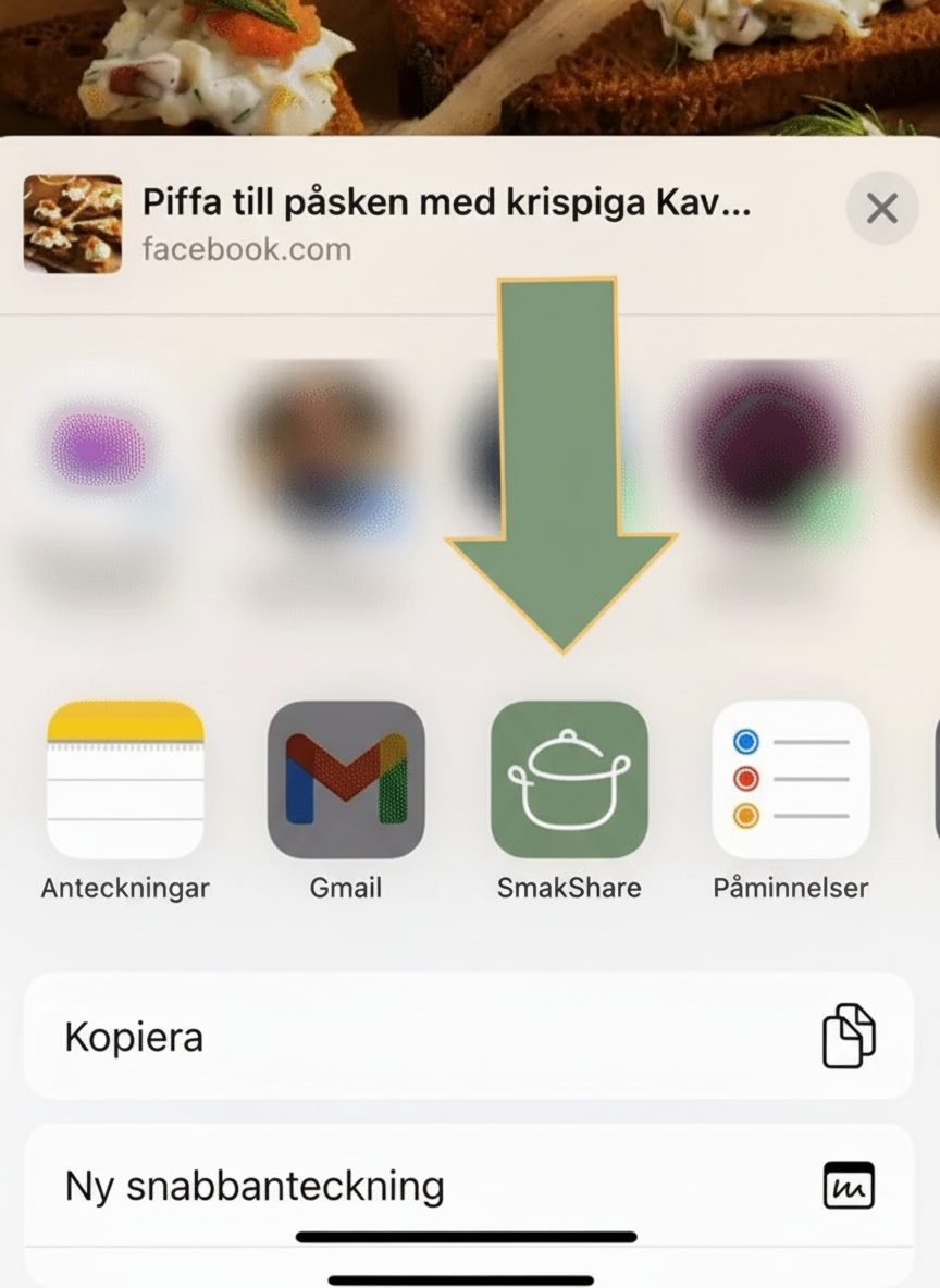 Klicka på SmakShare och receptet sparas direkt