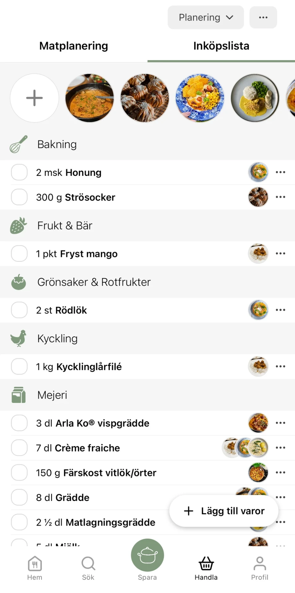 Inköpslista i SmakShare-appen